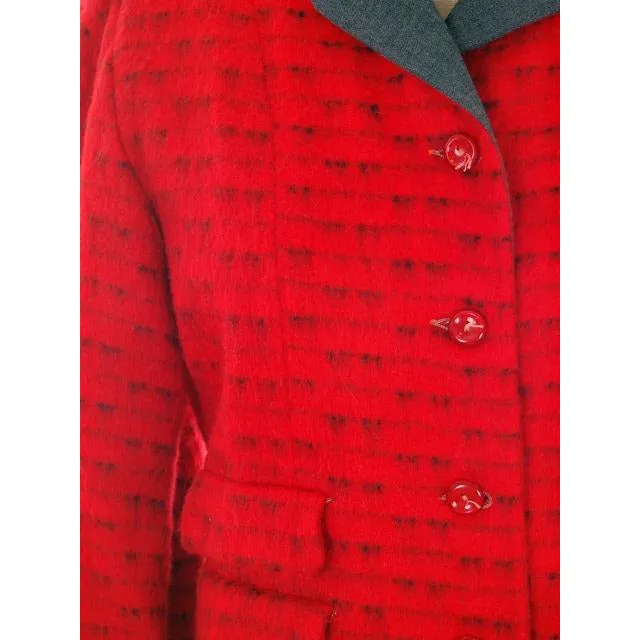 Vintage Ladies Short Jacket Red/ Gray  Mohair Med-Large 1950s