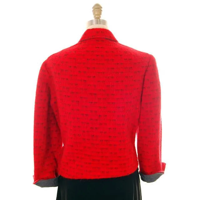 Vintage Ladies Short Jacket Red/ Gray  Mohair Med-Large 1950s