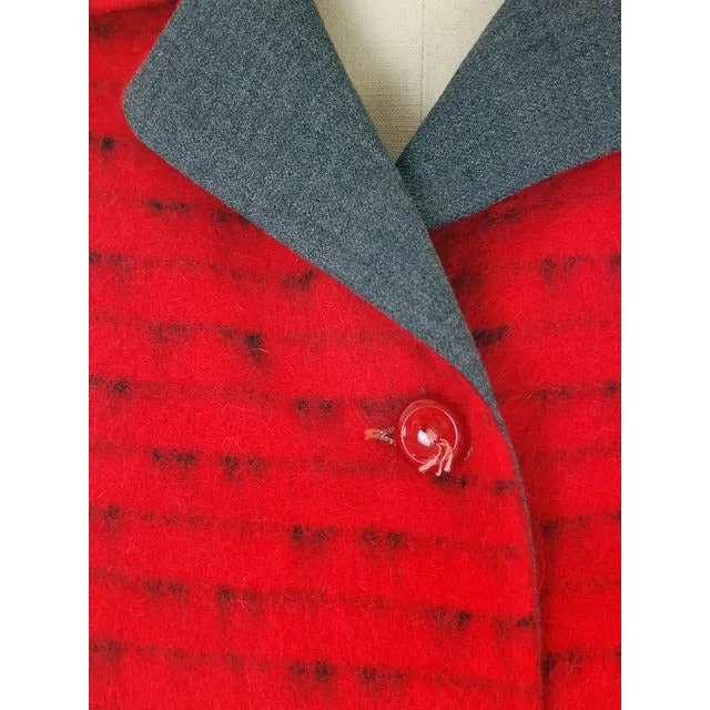 Vintage Ladies Short Jacket Red/ Gray  Mohair Med-Large 1950s