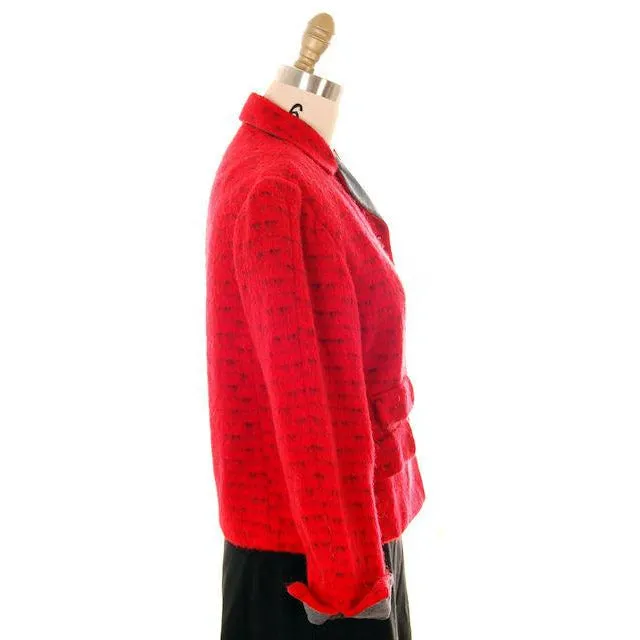 Vintage Ladies Short Jacket Red/ Gray  Mohair Med-Large 1950s