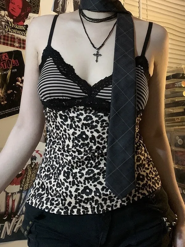 Vintage leopard black lace cami