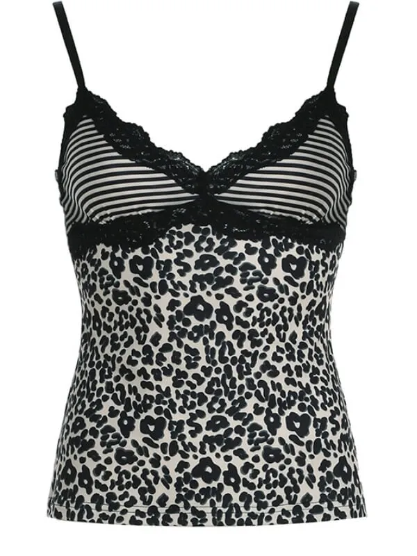 Vintage leopard black lace cami