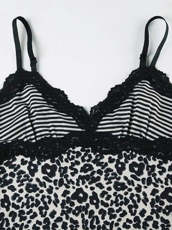 Vintage leopard black lace cami