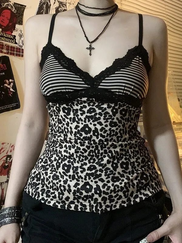 Vintage leopard black lace cami