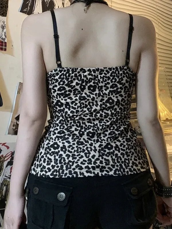 Vintage leopard black lace cami