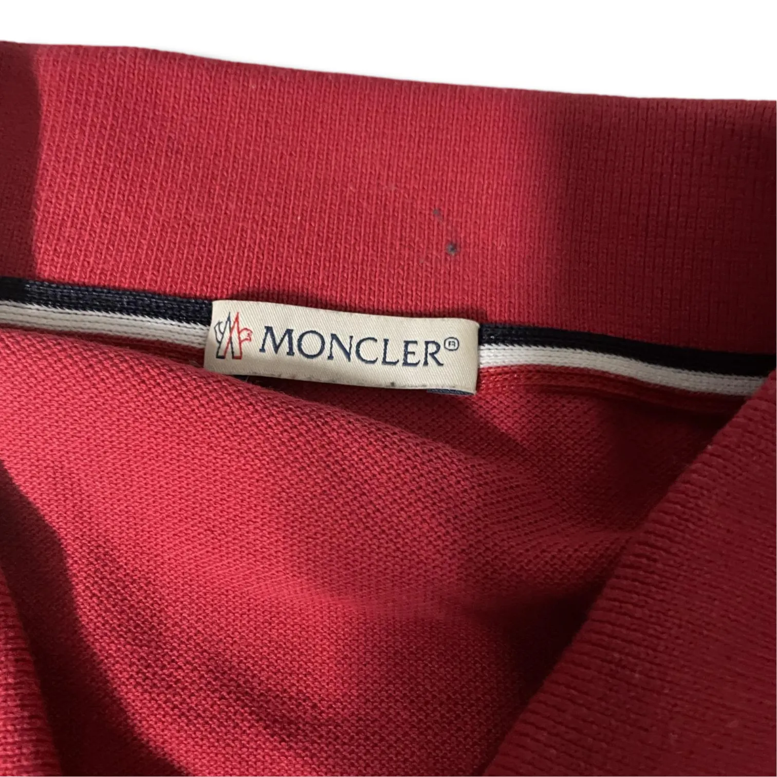 Vintage Moncler Men's Red Polo-shirts SLIGHT RIP Uderarm|L29W18|SKU 5520