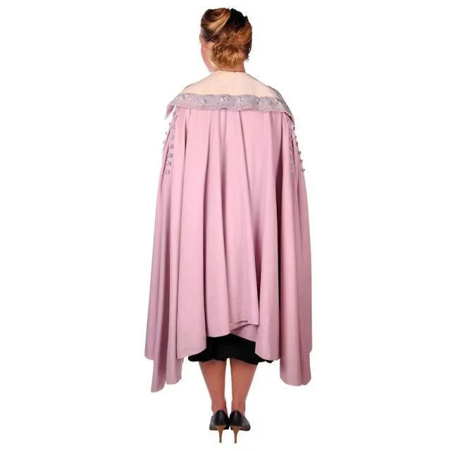 Vintage Pale Pink Titanic Era Cape Wool/Silver Metal Soutache S.Ungar Label RARE