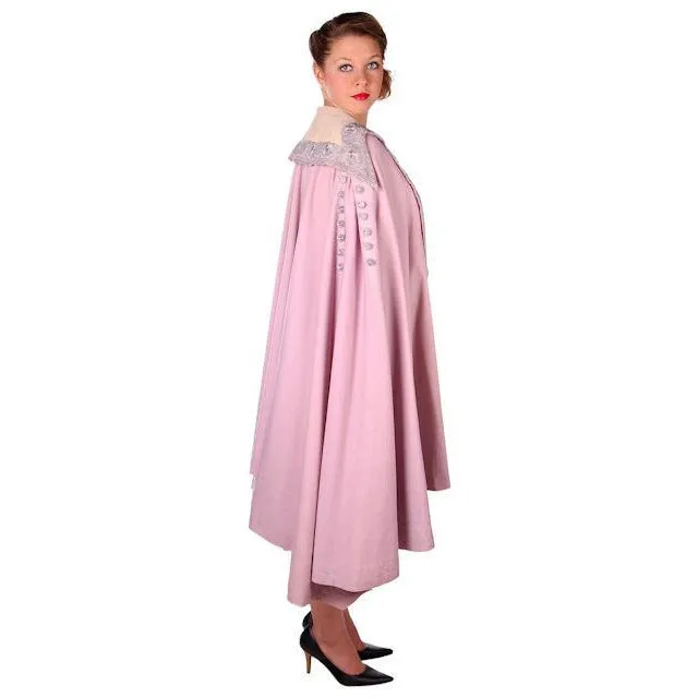 Vintage Pale Pink Titanic Era Cape Wool/Silver Metal Soutache S.Ungar Label RARE