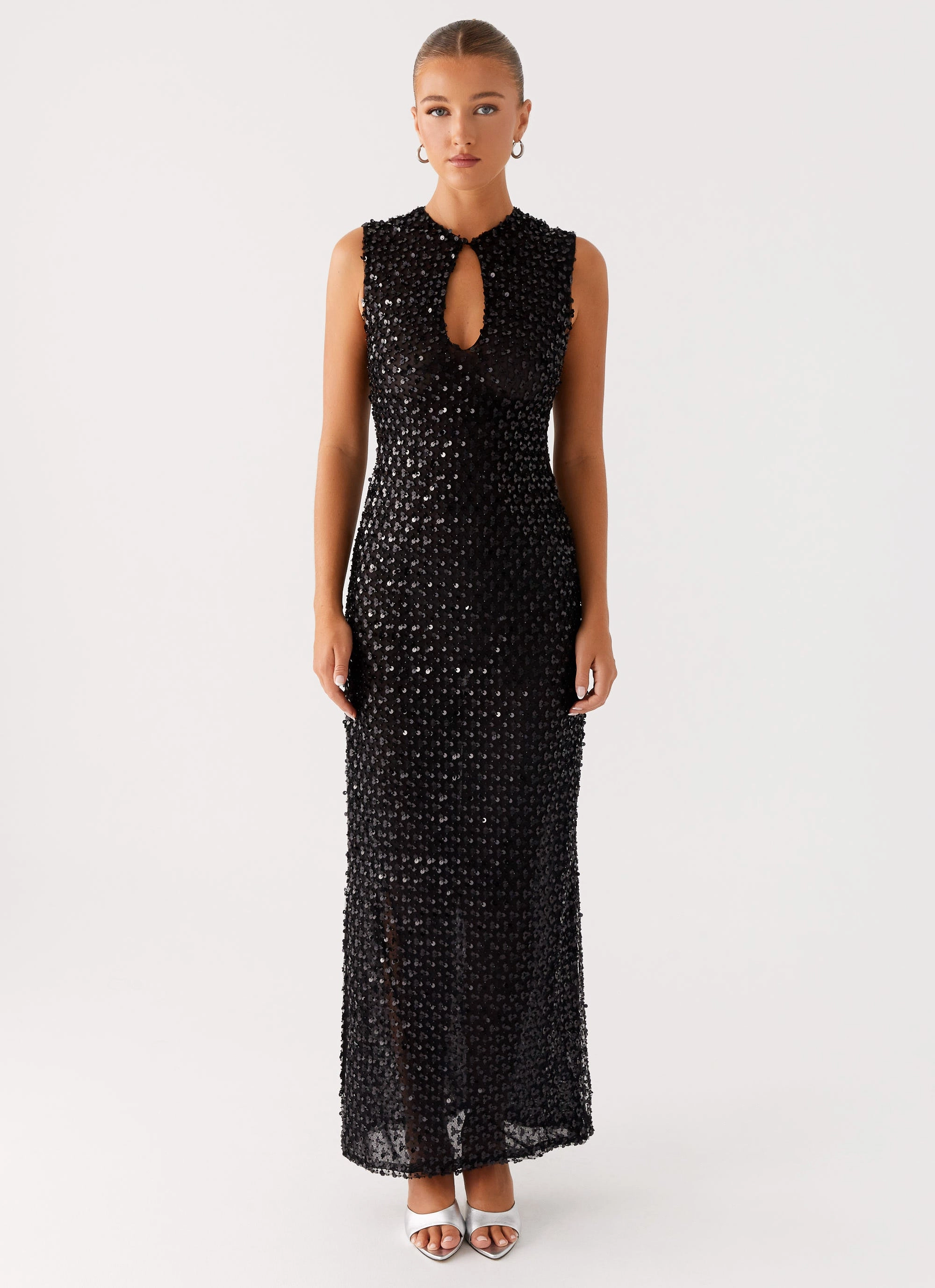 Birthday-Celebration Shine Finish Kore Sequin Maxi Dress - Black
