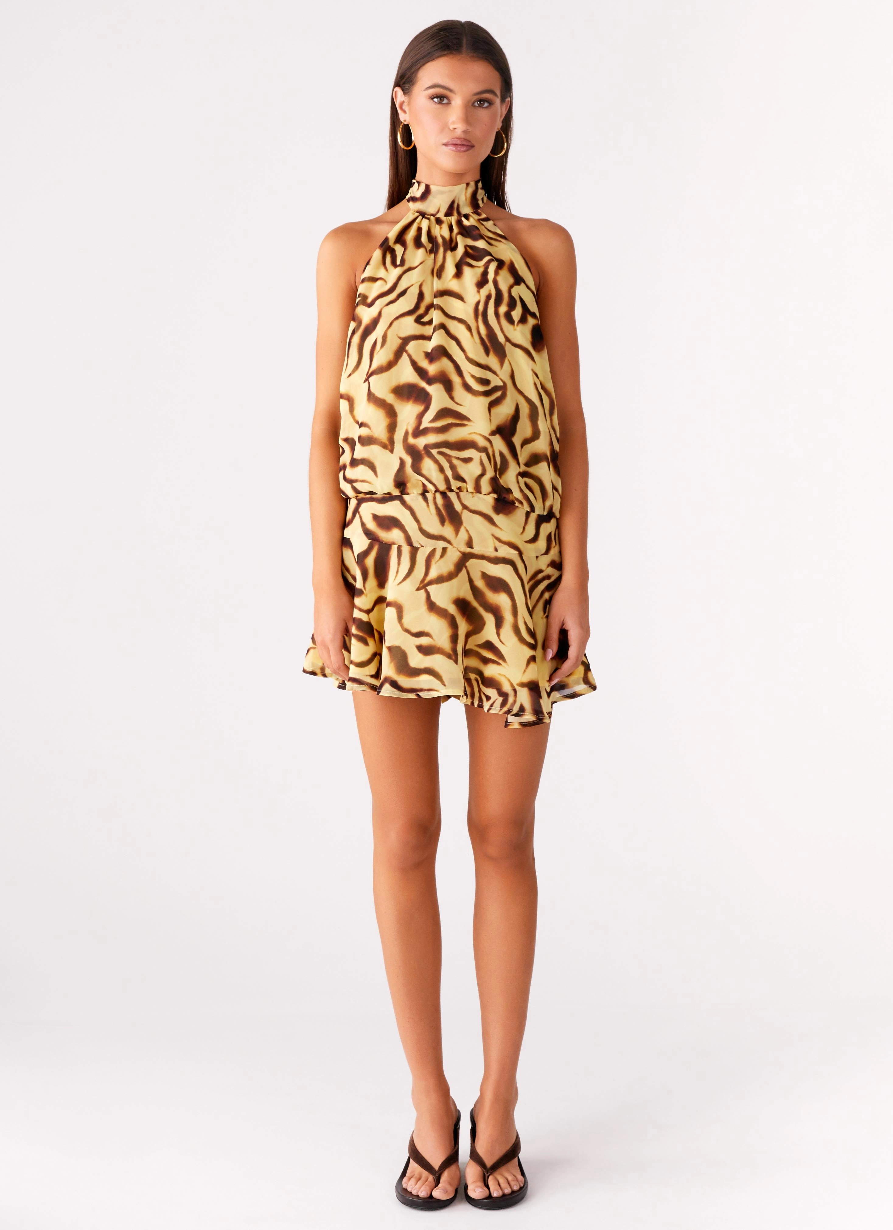 Flowing Layers Zulla Backless Mini Dress - Laguna Print