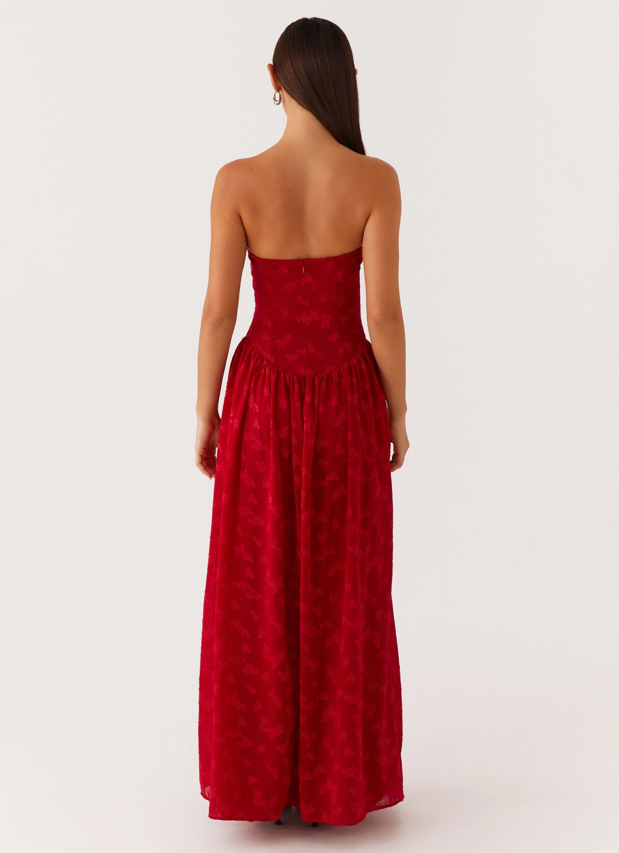 Adira Maxi Dress - Red Gemstone-Detail Bodycon-Fit