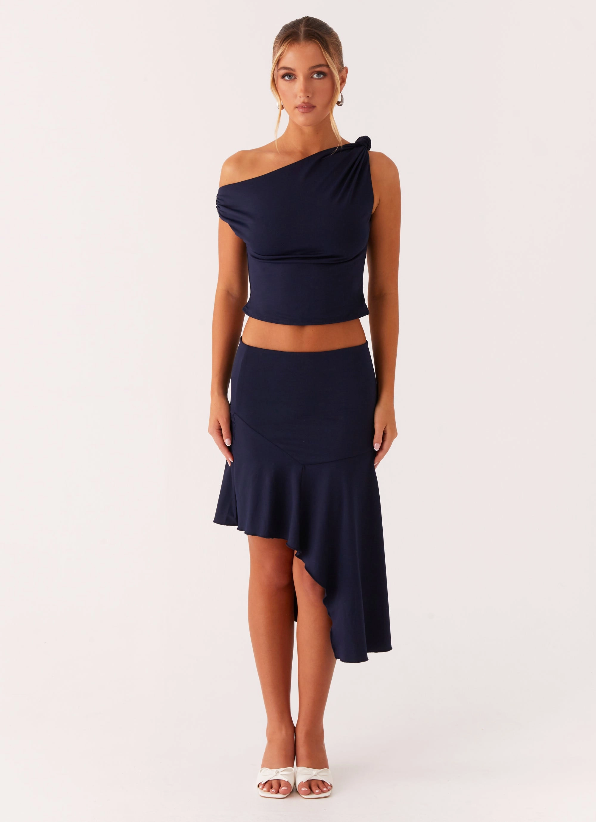 Viola Twist Shoulder Top - Navy YarnDyedFabric