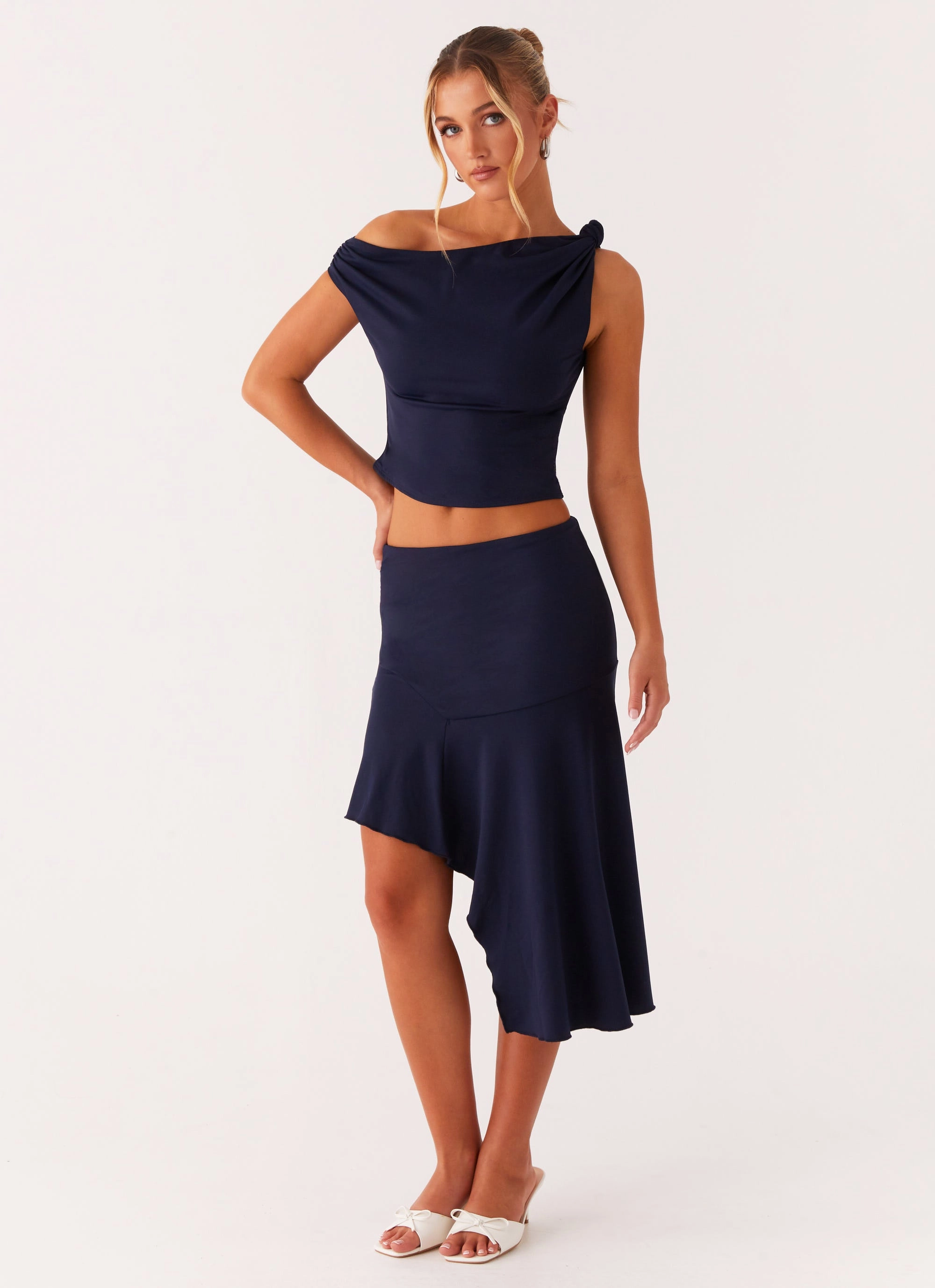 Viola Twist Shoulder Top - Navy Non Restrictive Fit