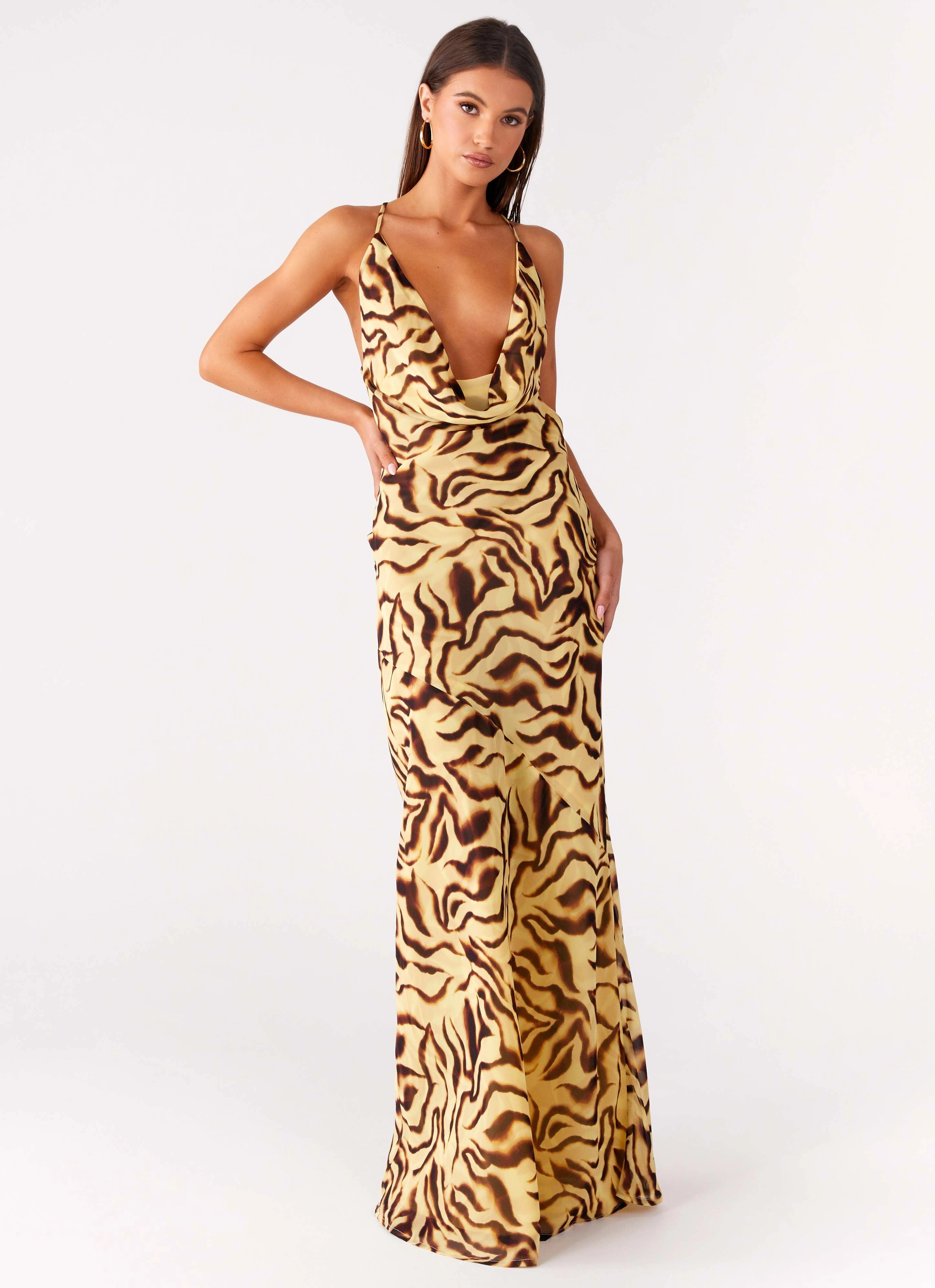 Cool Tone Lined interior Viva Lune Maxi Dress - Laguna Print