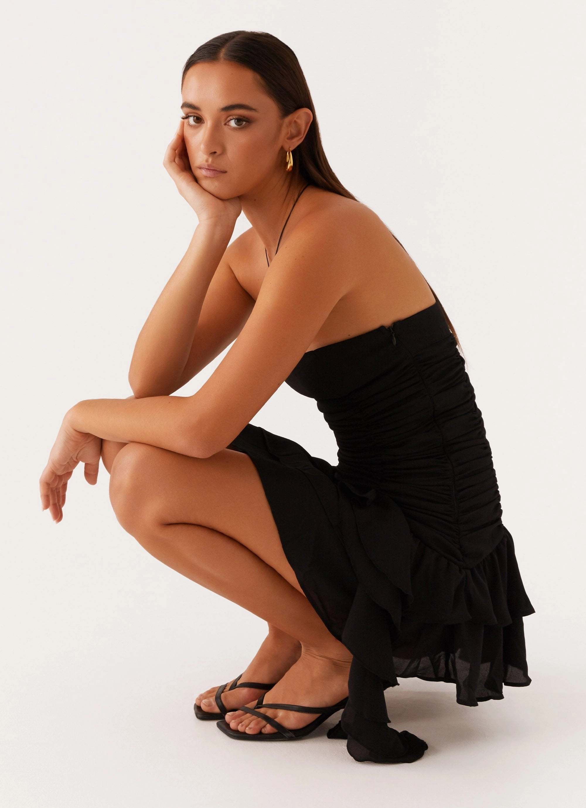 Viviana Mini Dress - Black Satin-Edge