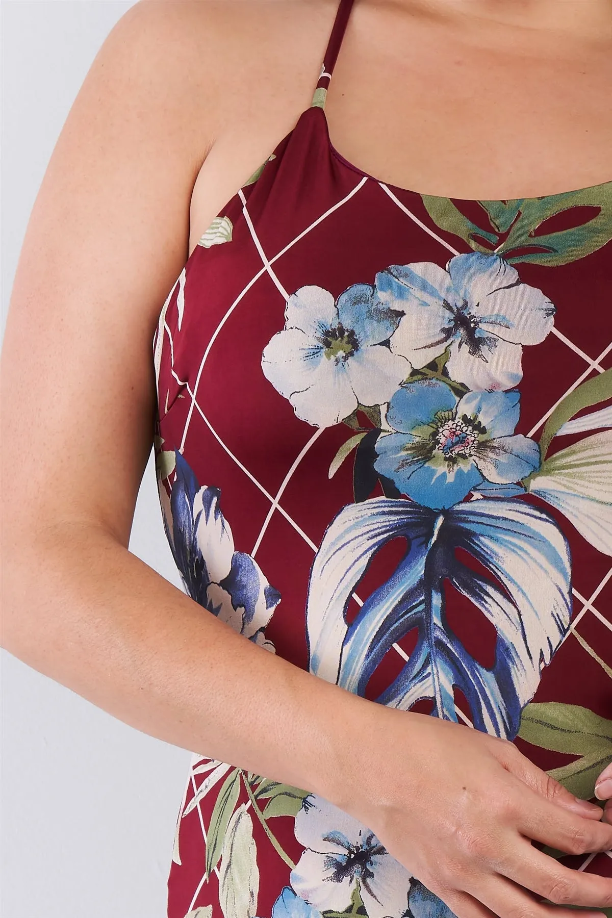 Voluptuous ( ) Plus Size Criss-cross Open Back Mini Floral Print Dress -2 styles