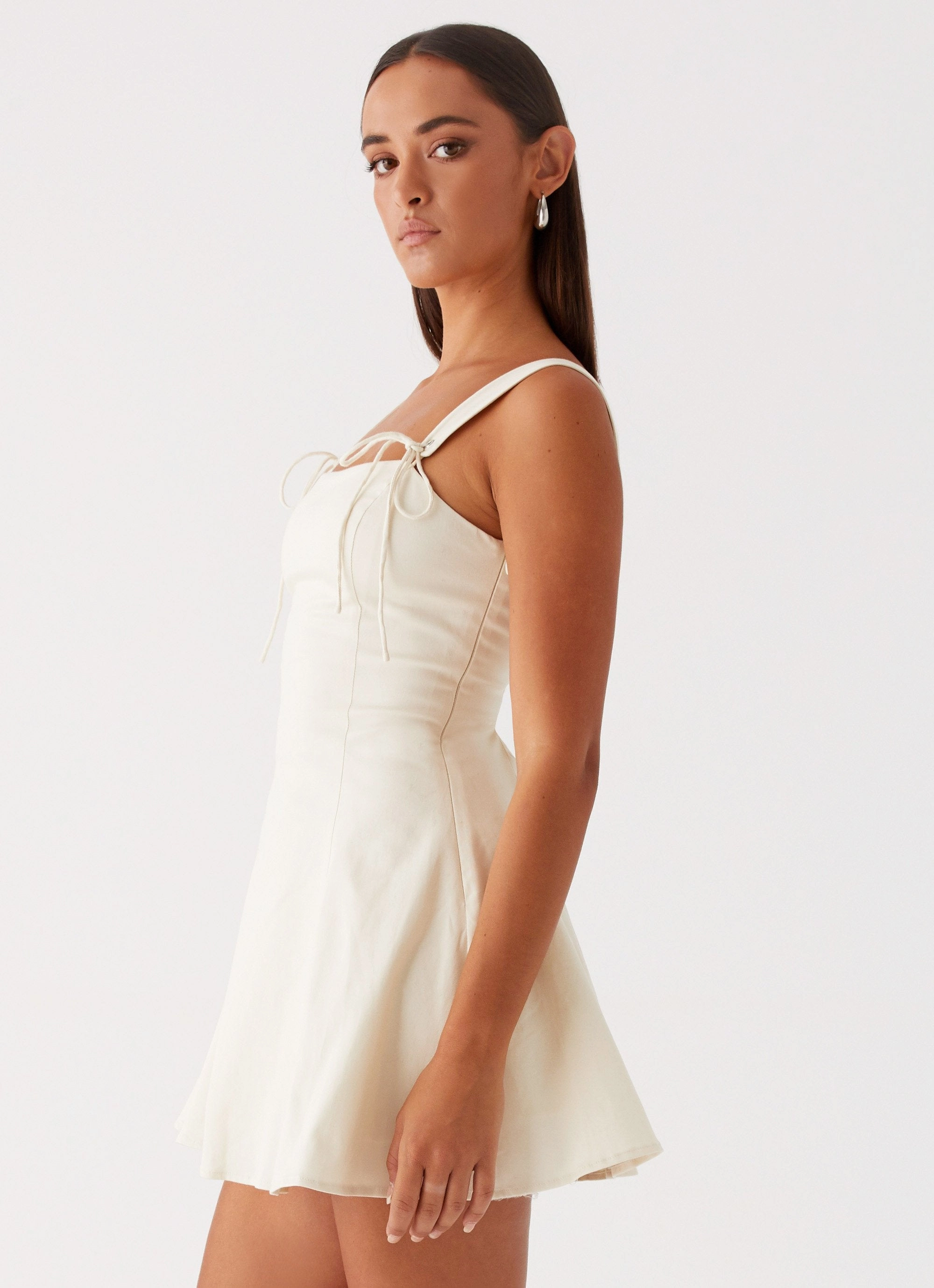 Jamaya Tie Mini Dress - Ivory Perfect Mood