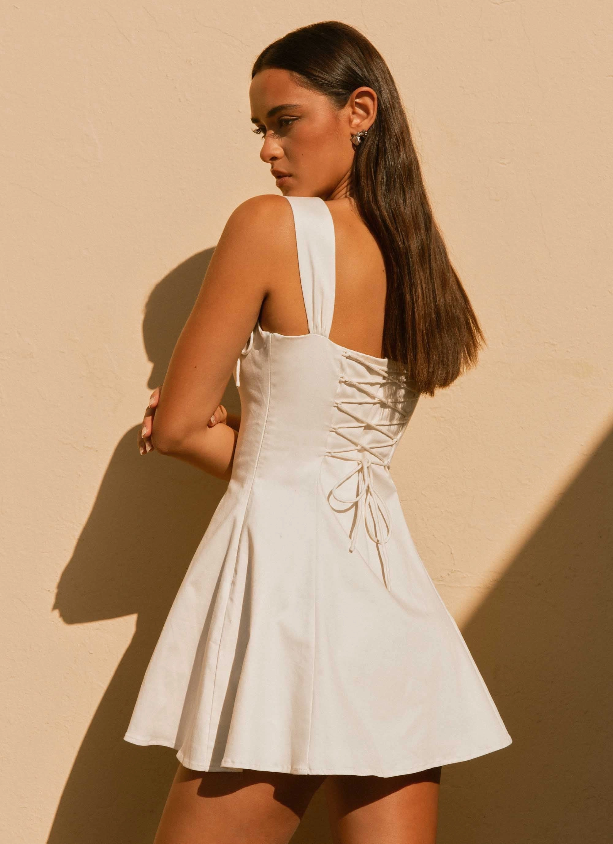 Jamaya Tie Mini Dress - Ivory Curvy Glam