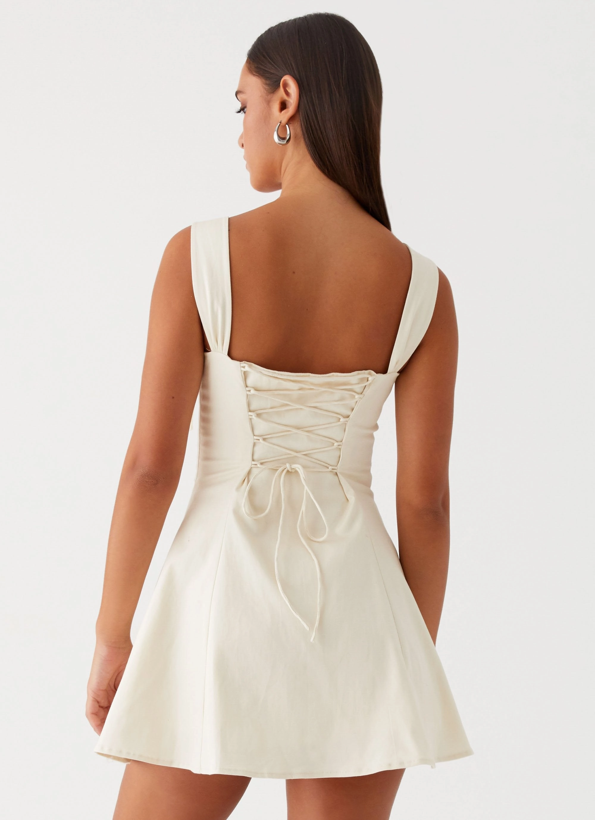 Jamaya Tie Mini Dress - Ivory Side-Slit Casual-Look