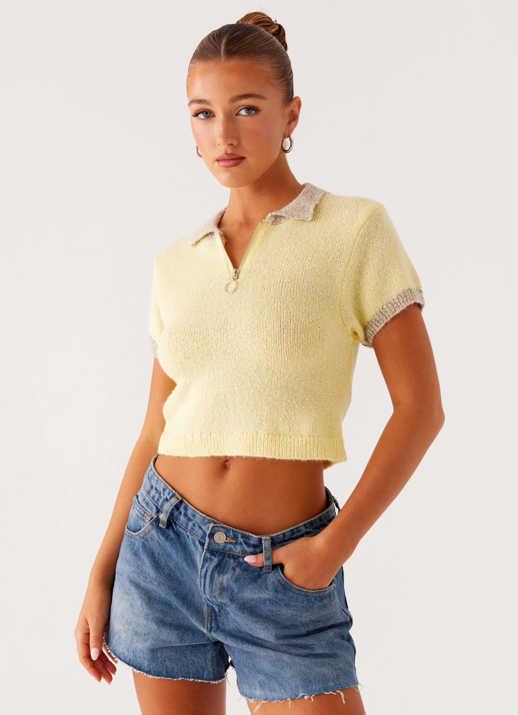 Walsh Knit Polo Top - Yellow Sporty Design