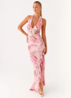 Micca Halter Maxi Dress - Pink Floral Print Fashion staples Non Chafe Seams