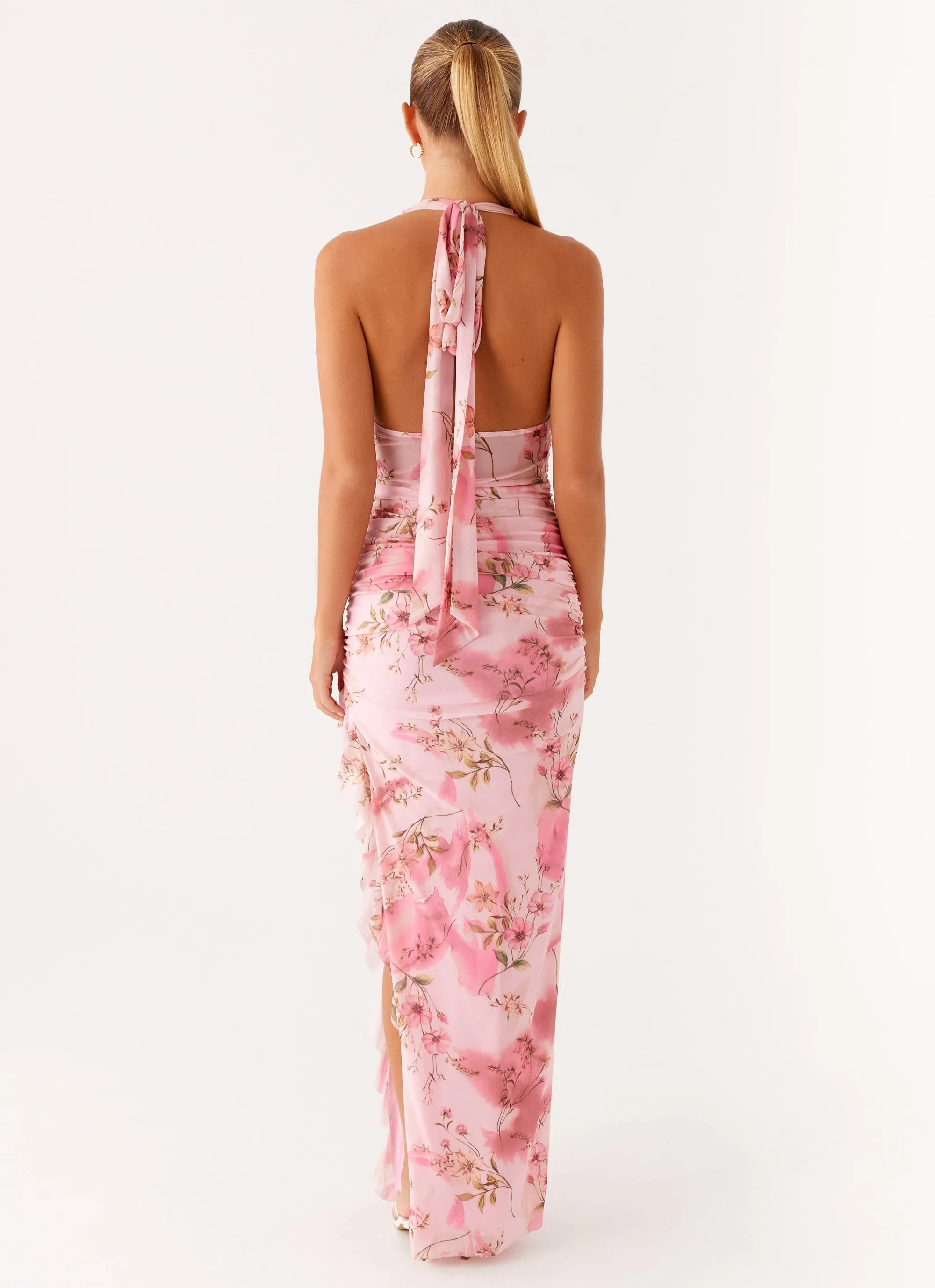 Eco Friendly Dye Micca Halter Maxi Dress - Pink Floral Print