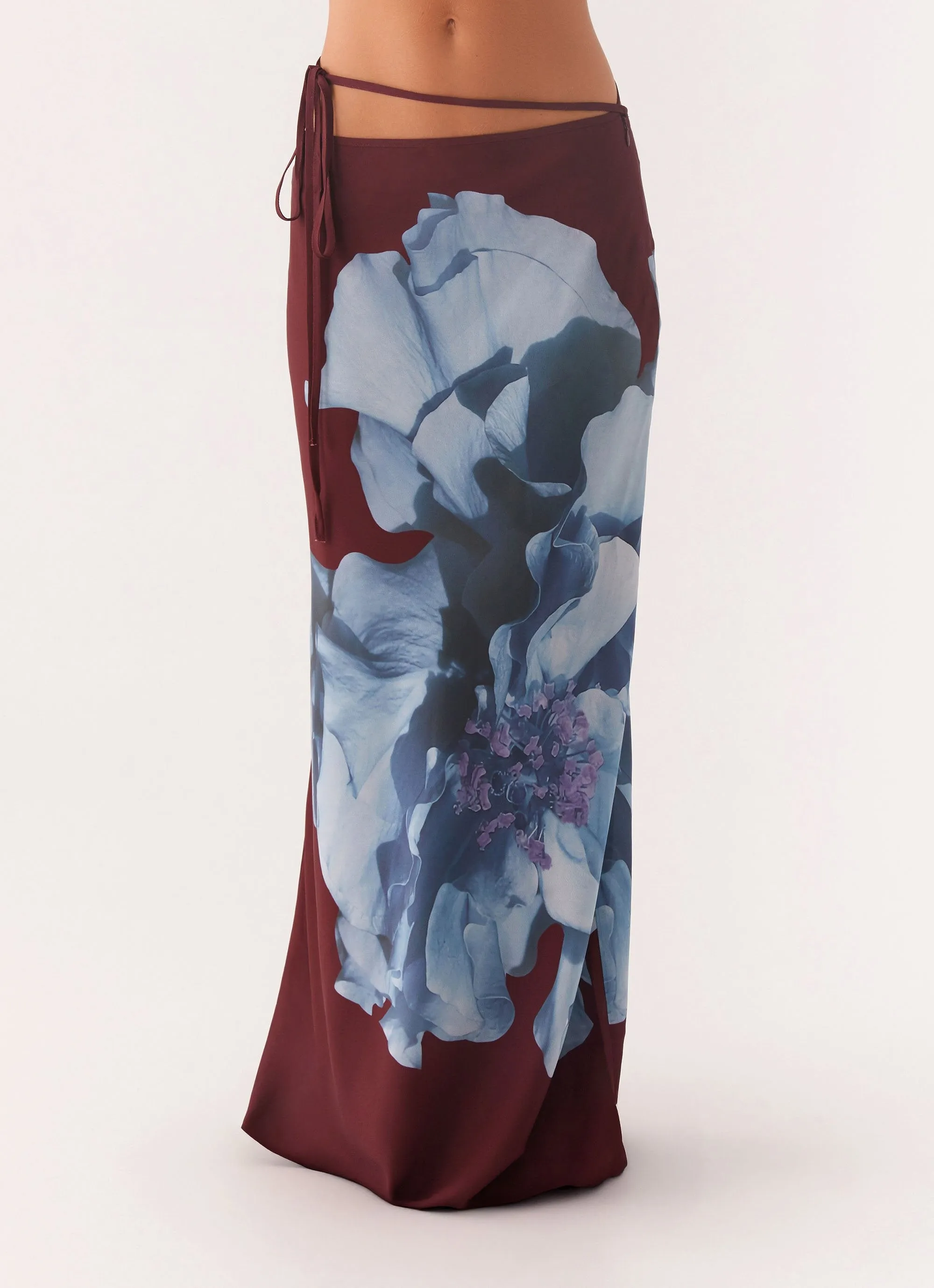Michelle Maxi Skirt - Maroon Print Tonal Look