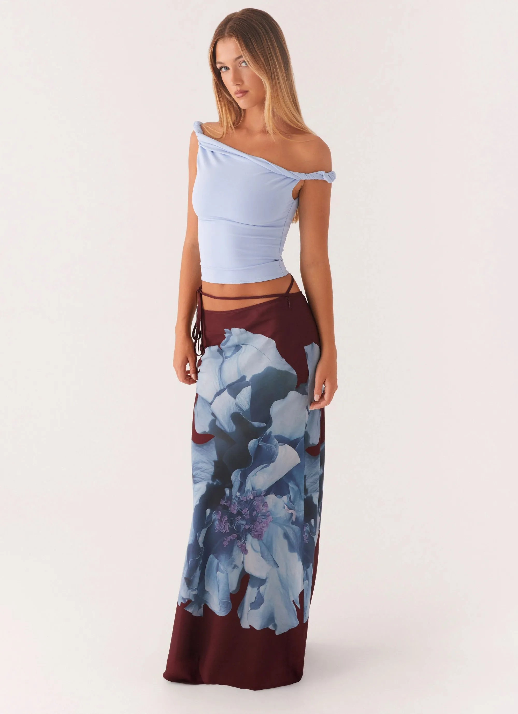 Quiet Style Michelle Maxi Skirt - Maroon Print