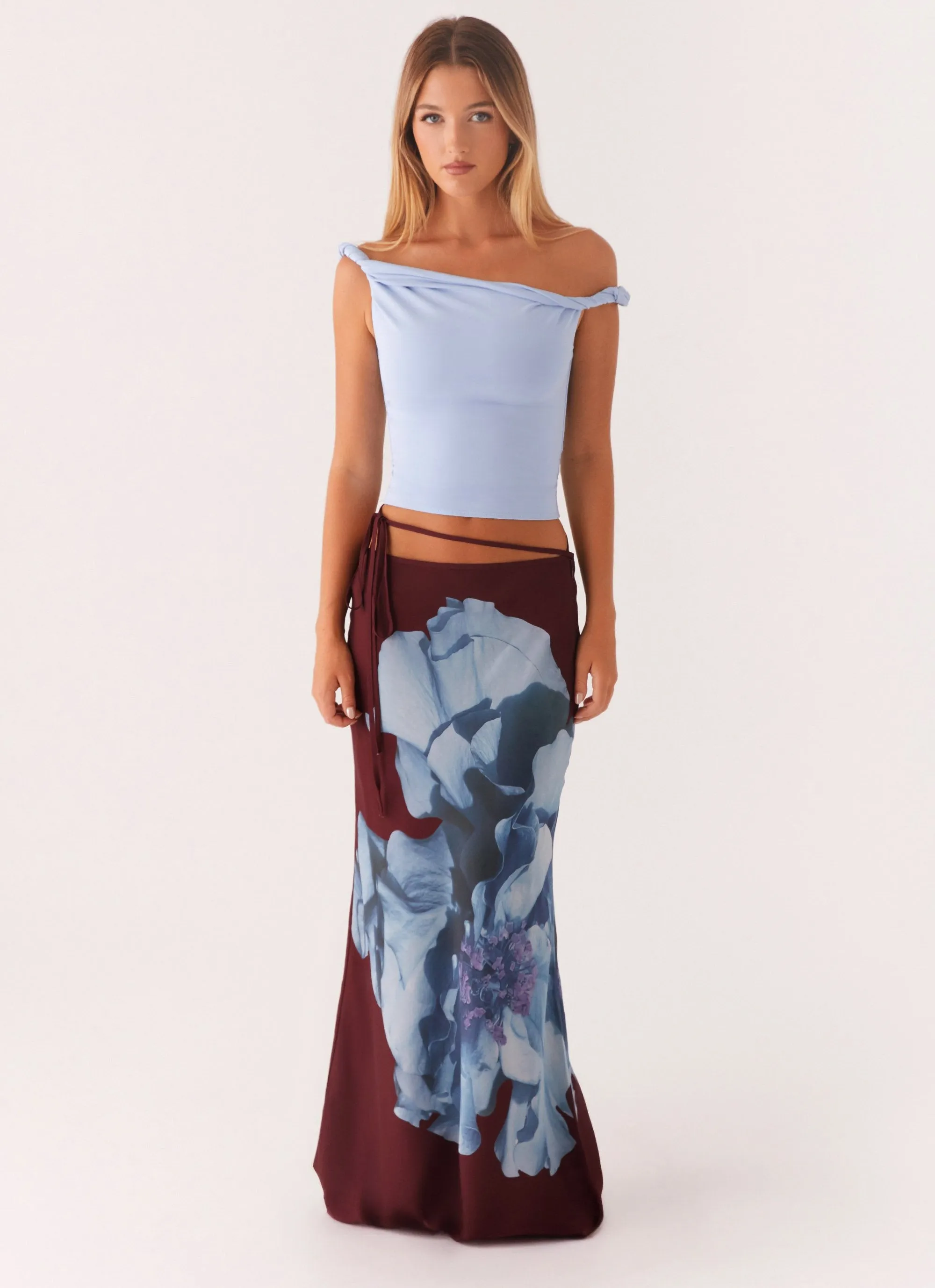 Quick Dry Technology Opaque Lining Michelle Maxi Skirt - Maroon Print