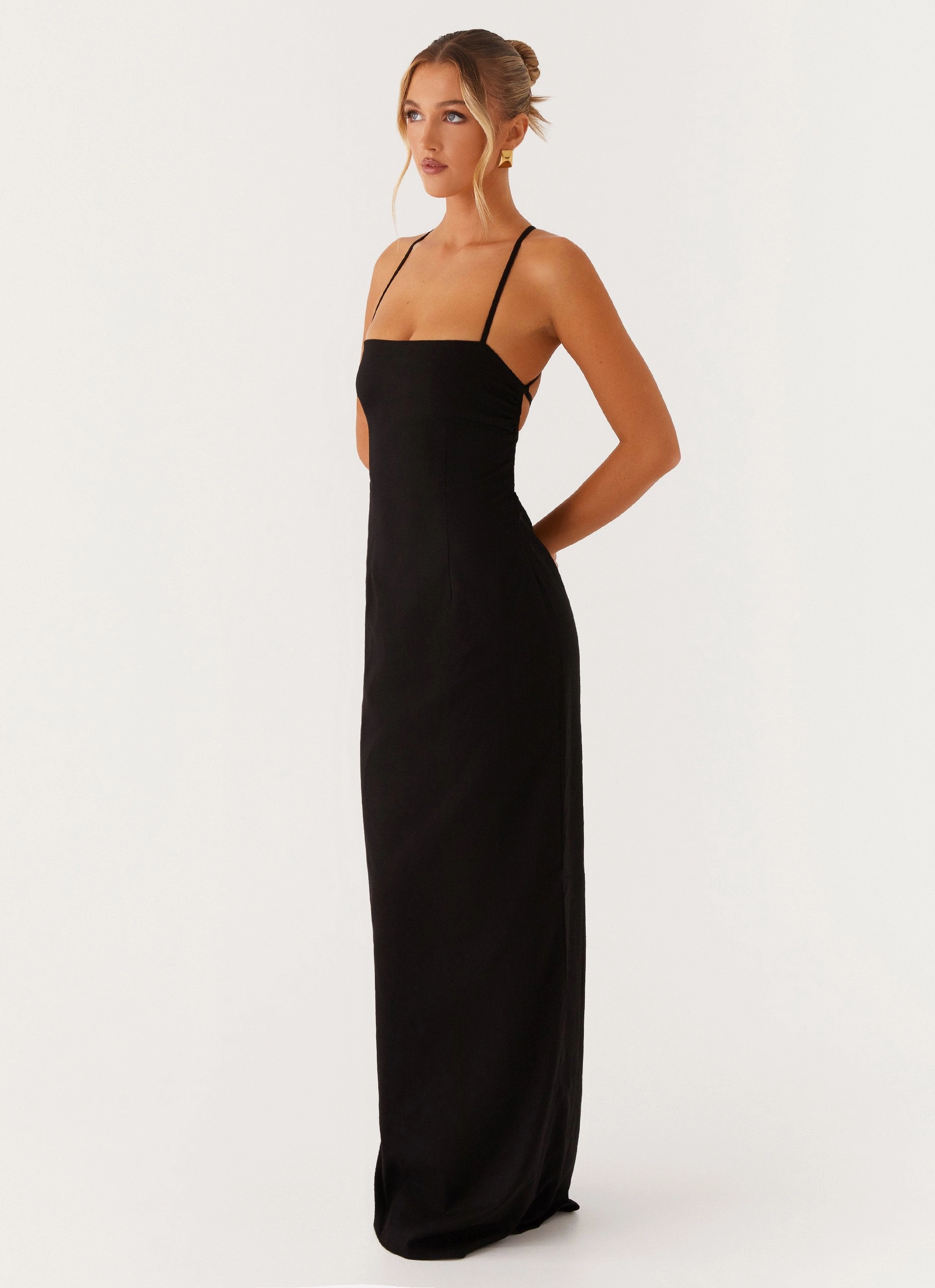 Cora Backless Maxi Dress - Black Bodycon-Fit Evening Motion