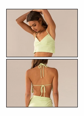Light Reflective Printing FadeResistantTechnology Warmer Water Terry Halter Crop - Lime Green
