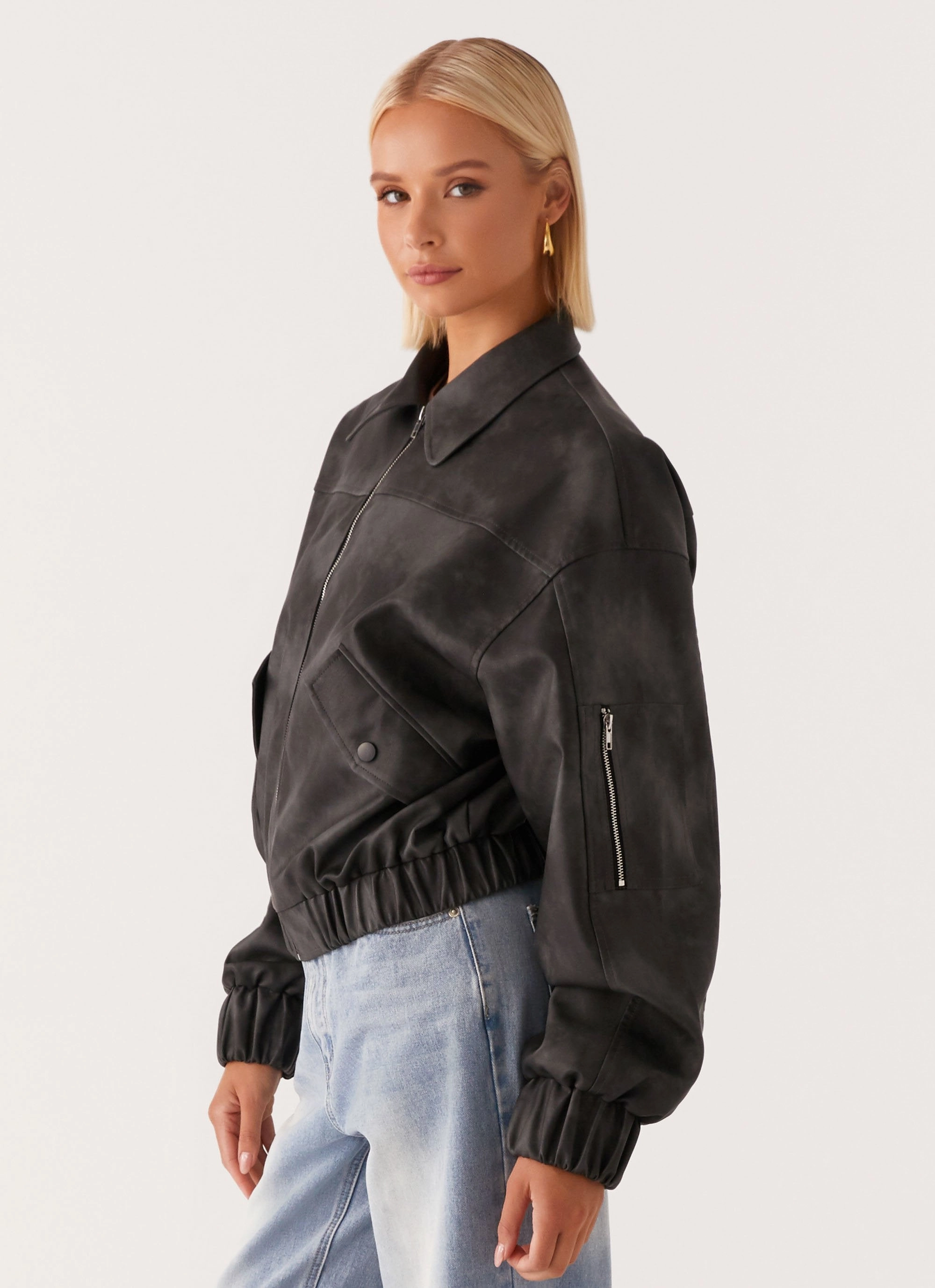 Washington Bomber Jacket - Black Zippered Vents Essential Casual Look