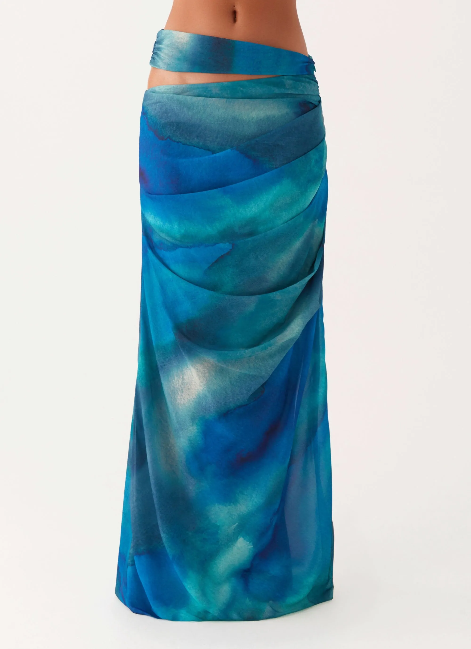 Outdoor Gathering Austin Cut Out Maxi Skirt - Blue Tie Dye