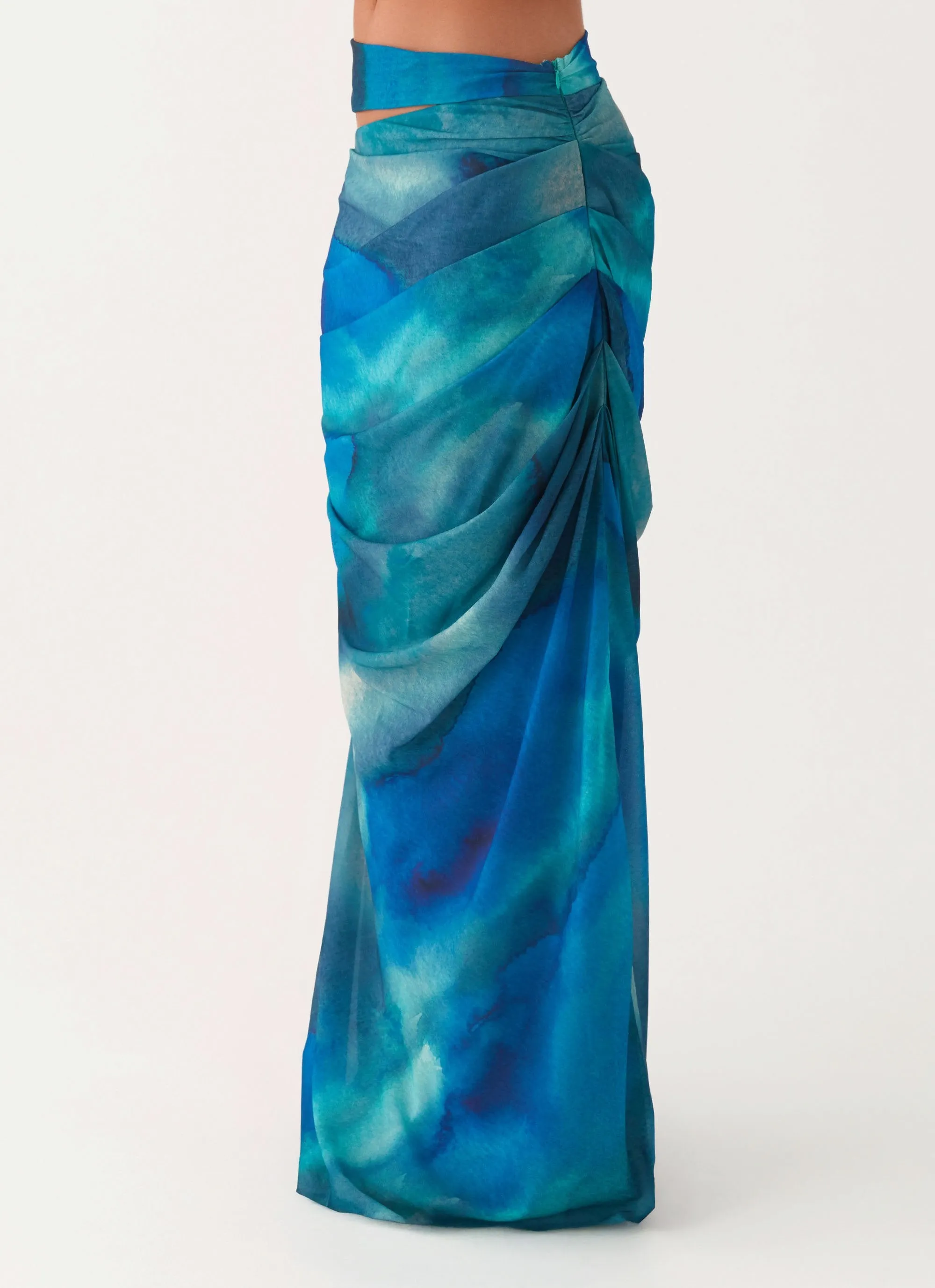 Austin Cut Out Maxi Skirt - Blue Tie Dye Style Layering Comfortable Motion