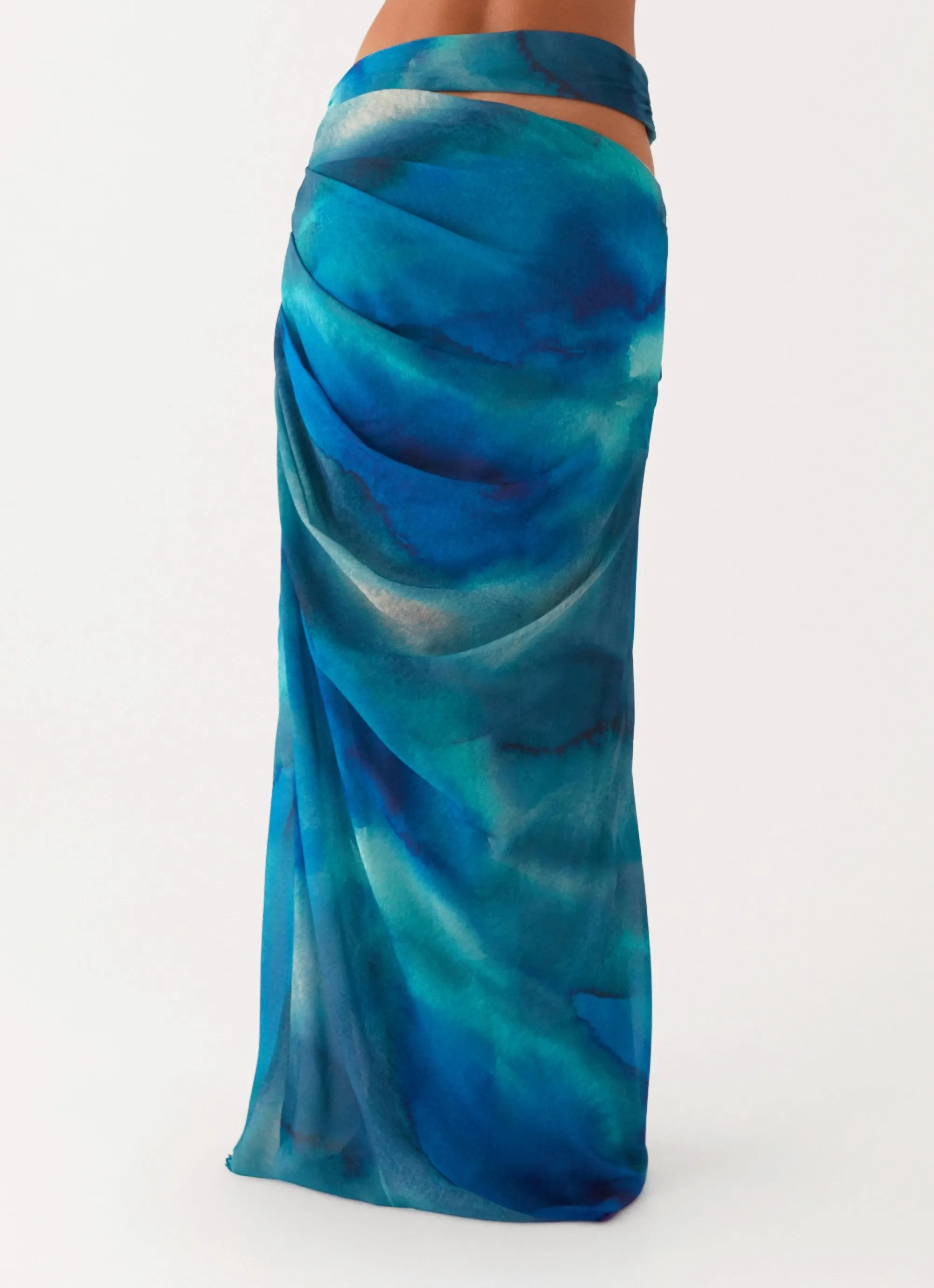 Austin Cut Out Maxi Skirt - Blue Tie Dye Wrap Front