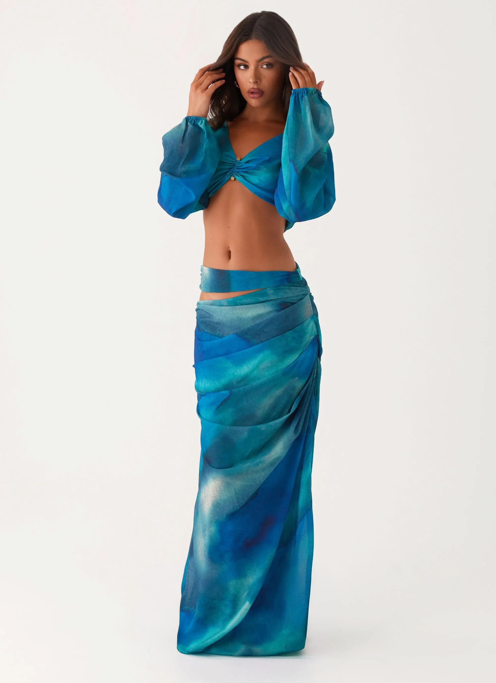 Austin Cut Out Maxi Skirt - Blue Tie Dye Chill Feel Corduroy texture