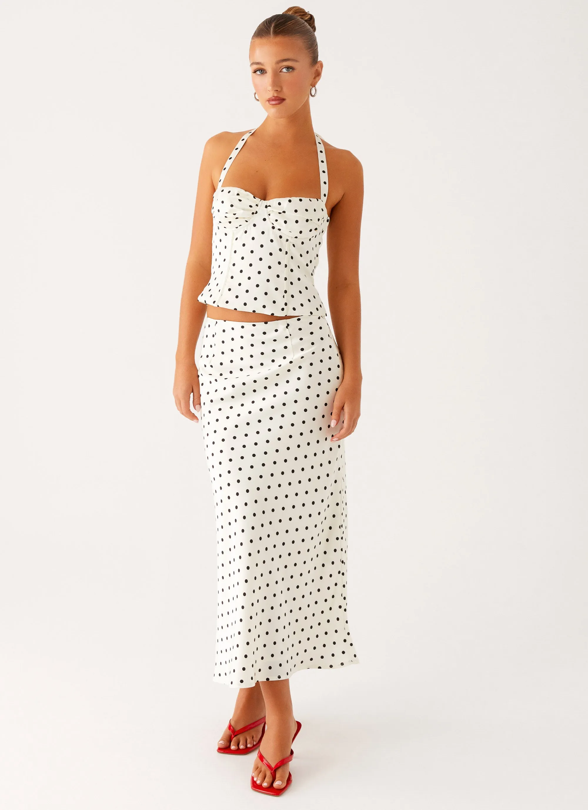 Breanne Midi Skirt - White Polka Dot Fashion Mood