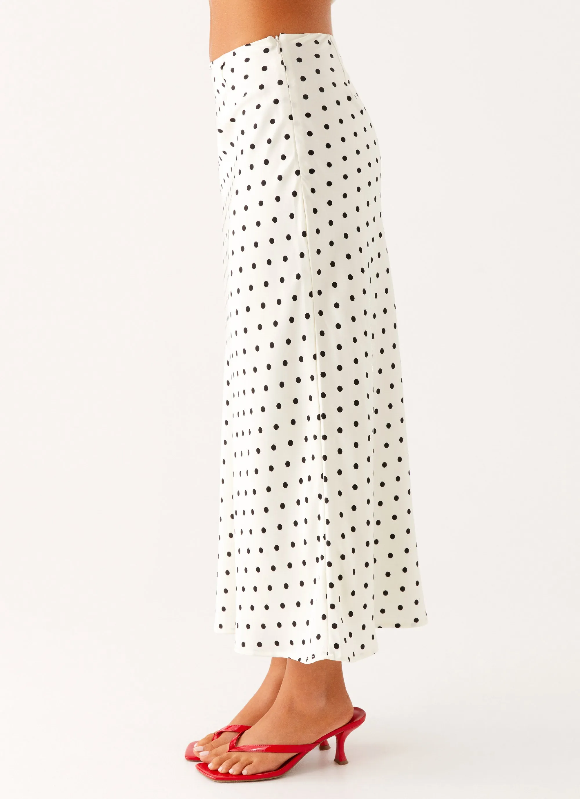 Animal Print Romantic Vibe Breanne Midi Skirt - White Polka Dot
