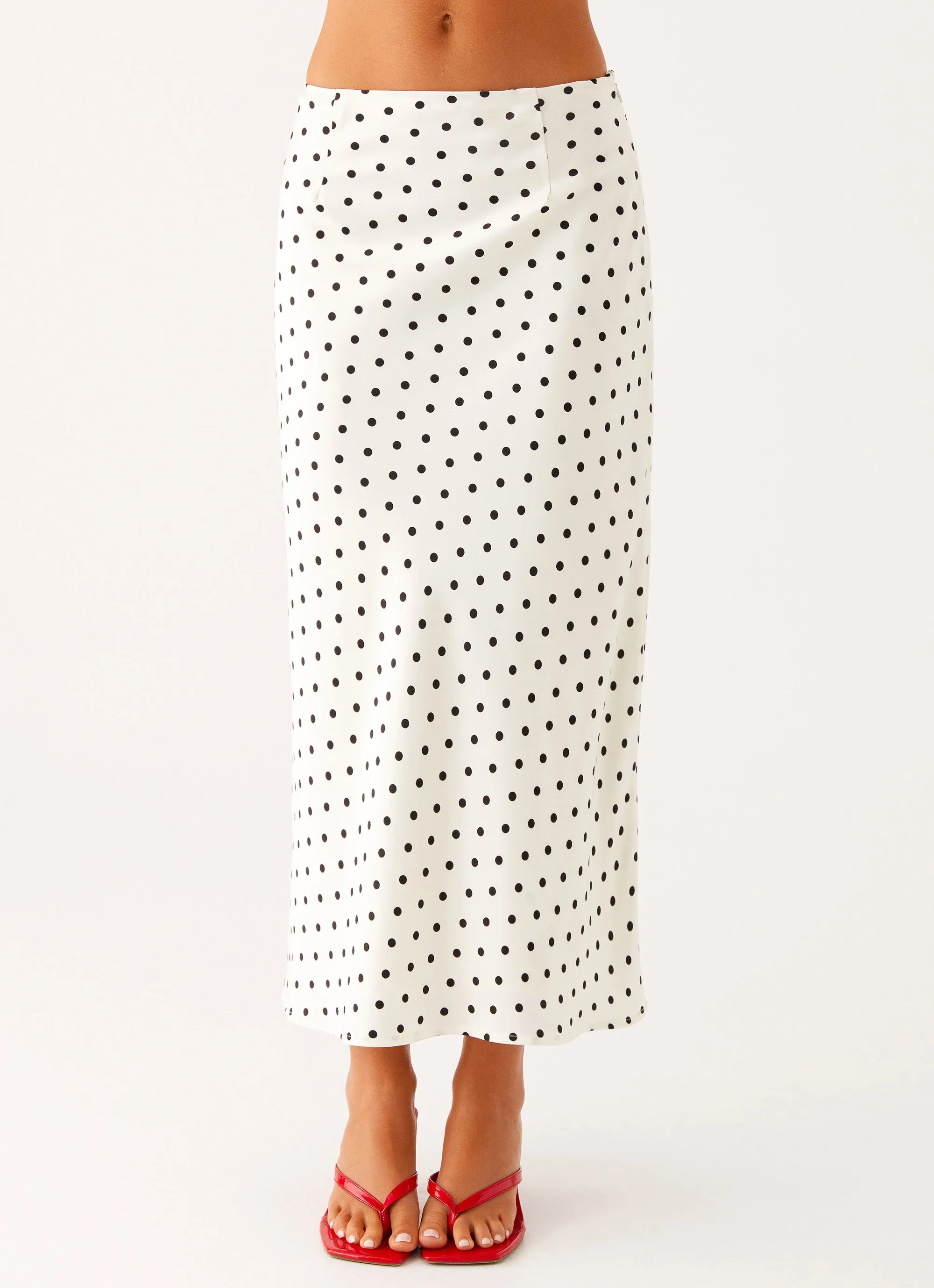 Breanne Midi Skirt - White Polka Dot City Mood Comfy Style