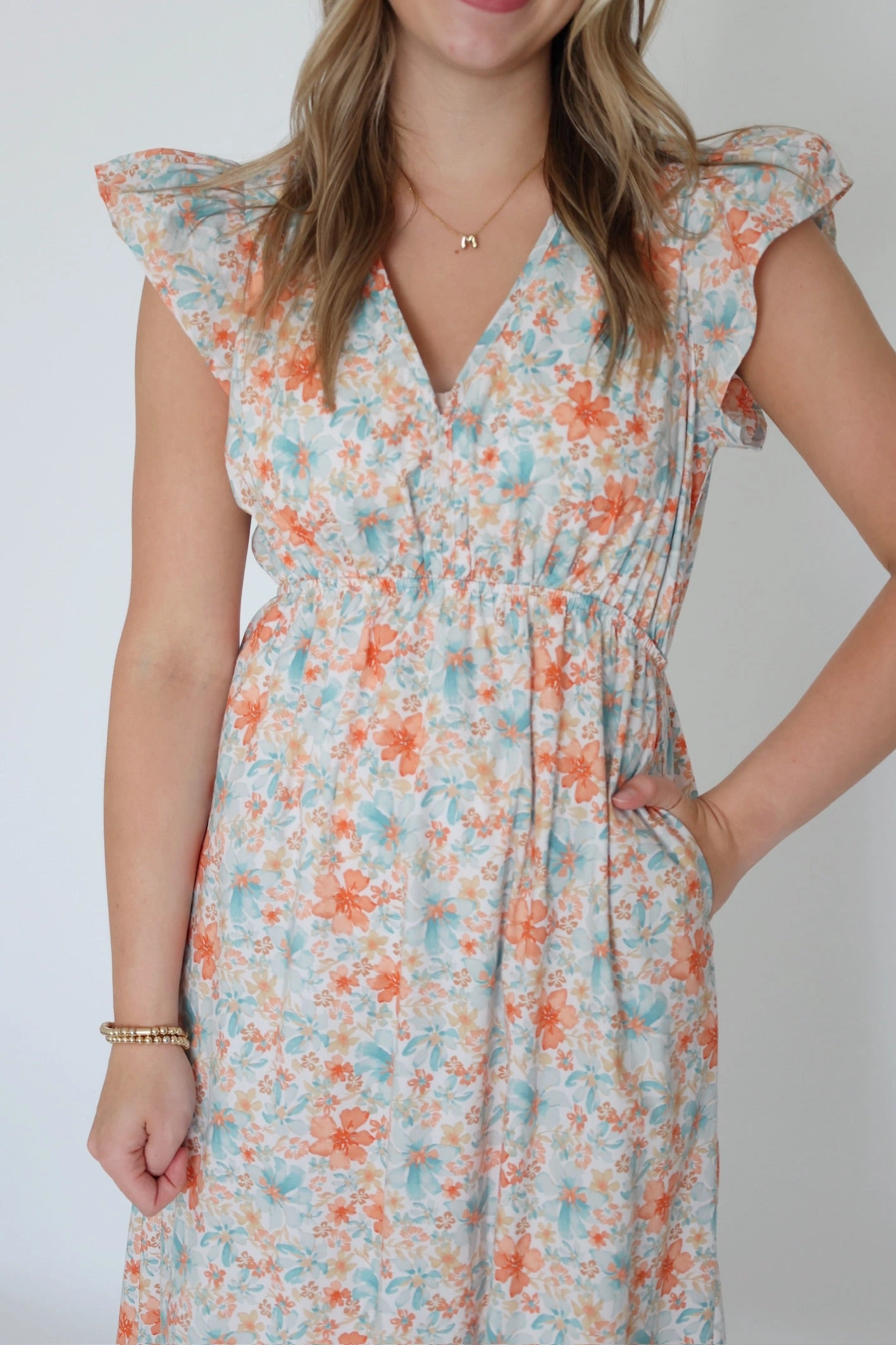 Metallic Fiber Blend Minimalist Stitching Water Color Midi Dress (FINAL SALE)