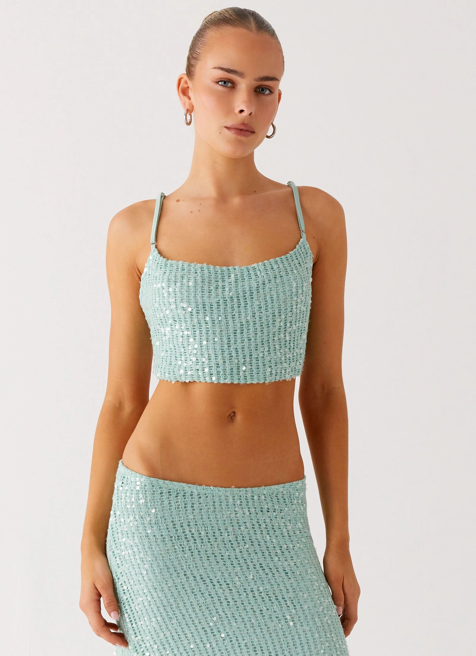Cool Season Amoura Sequin Cowl Top - Mint Sage