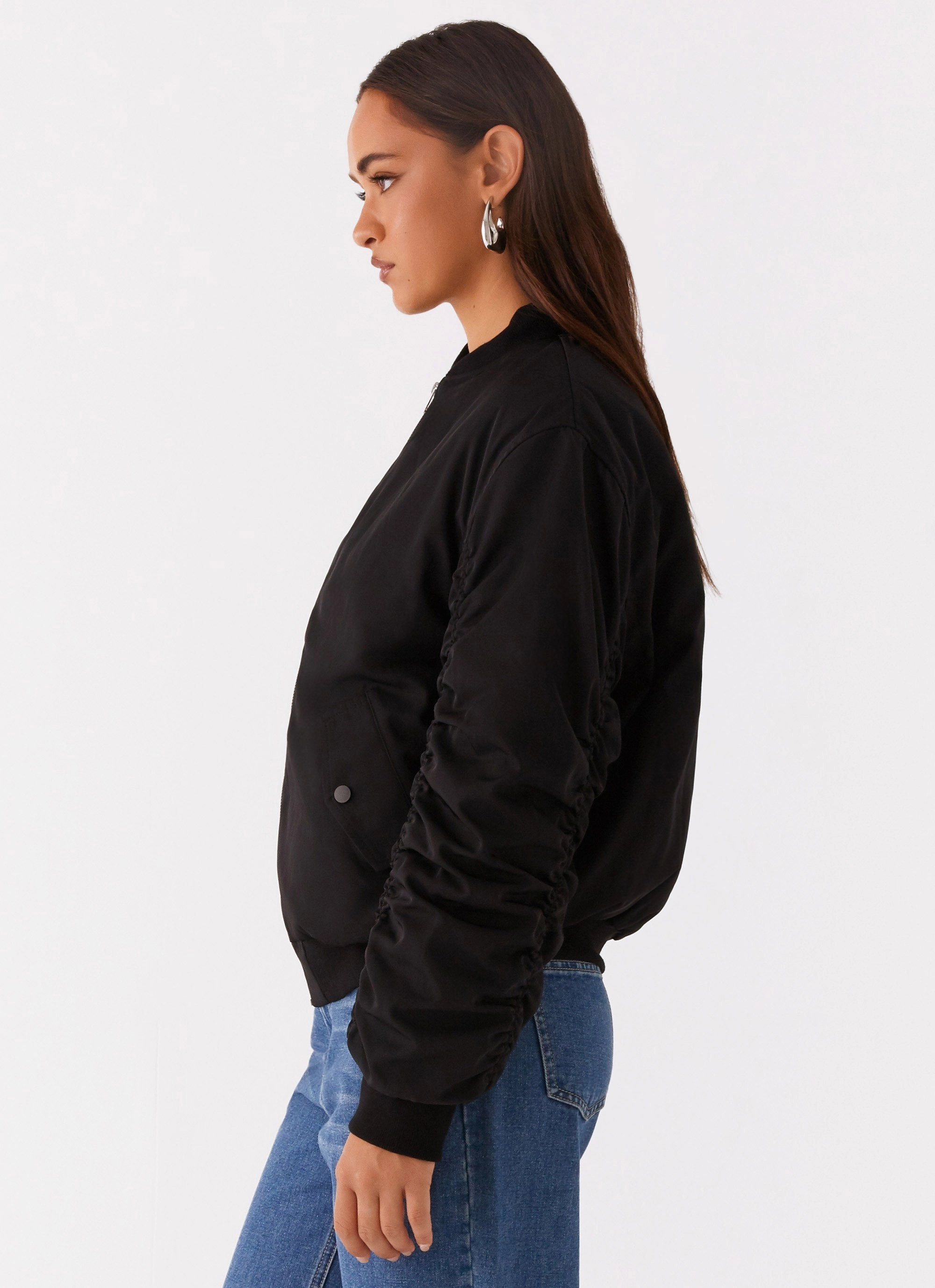 Neutral Tones Look Webster Bomber Jacket - Black