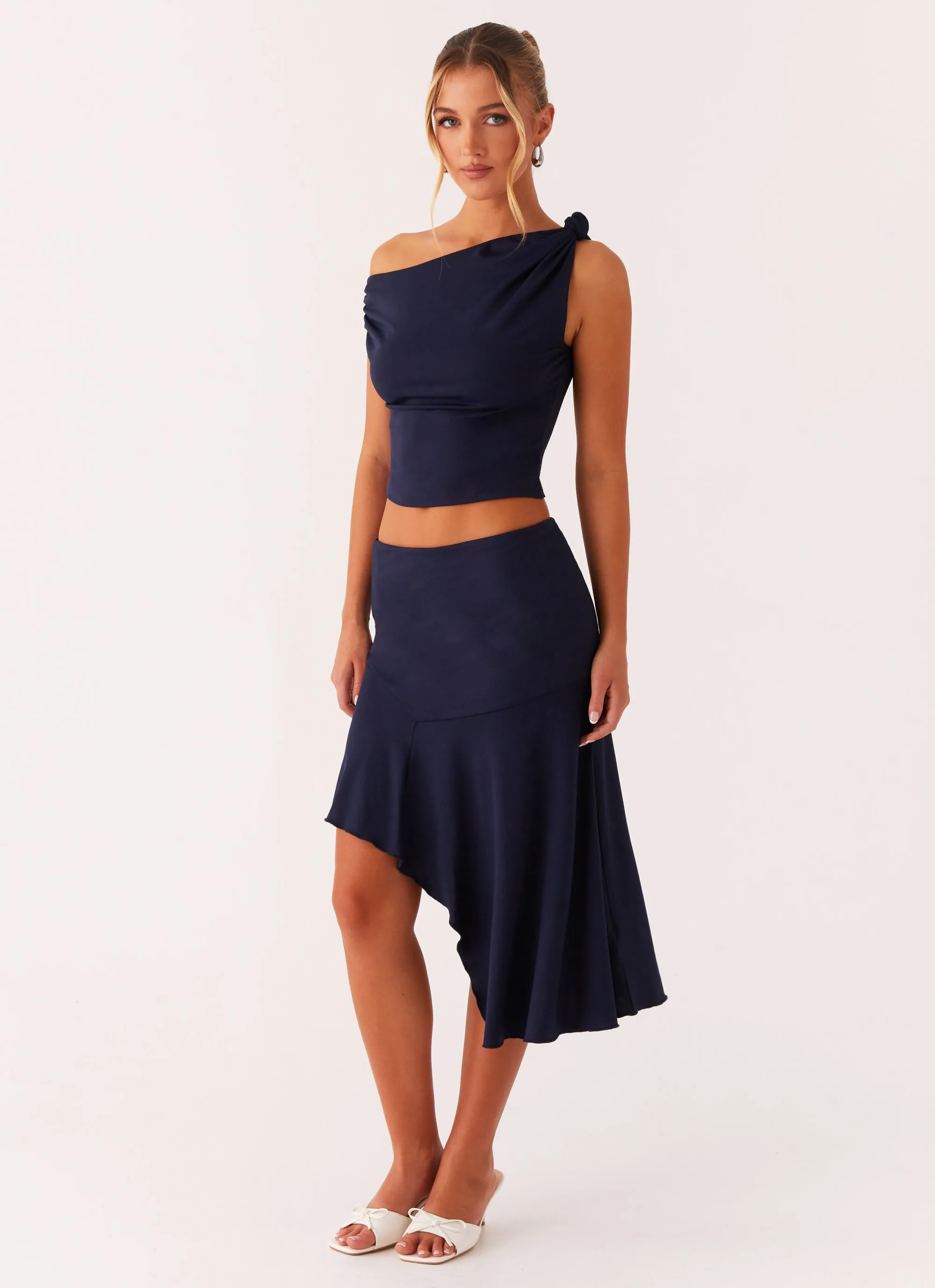 Viola Midi Skirt - Navy Ultra Comfort