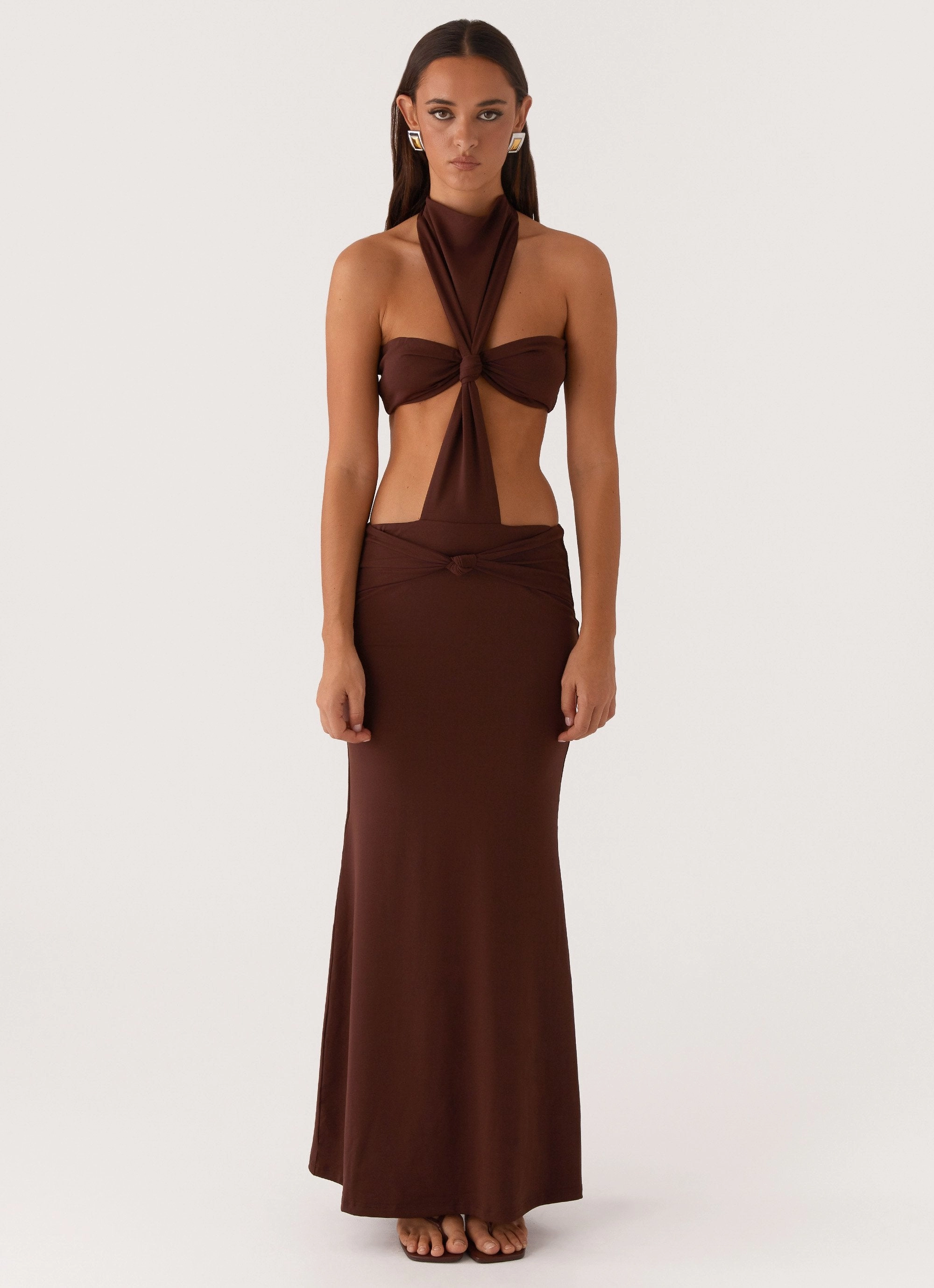 Elinor Maxi Dress - Chocolate Lounge Base flattering appearance