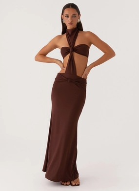 Waist Seam Elinor Maxi Dress - Chocolate