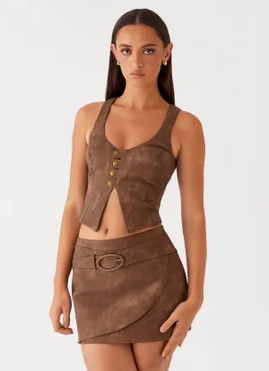 West District PU Mini Skirt - Brown urban vibe West District PU Mini Skirt - Brown Daily Essential Comfort Wear