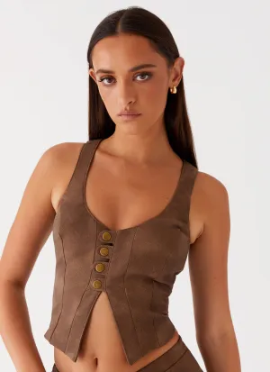 Non Slip Shoulder Seams West District PU Top - Brown
