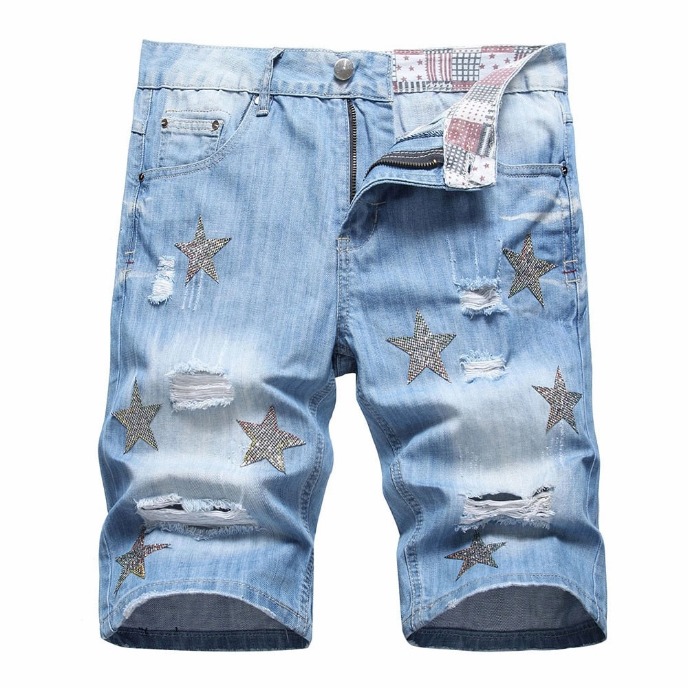West Louis? Crystal Patch Star & Holes Jeans Short