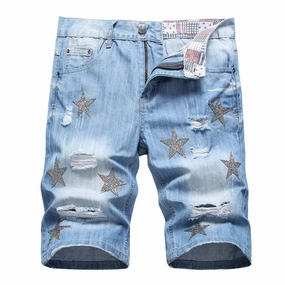 West Louis? Crystal Patch Star & Holes Jeans Short West Louis? Crystal Patch Star & Holes Jeans Short