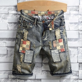 West Louis? Ripped Patch Streetwear Retro Denim Shorts West Louis? Ripped Patch Streetwear Retro Denim Shorts